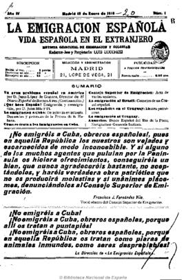La Emigración española : vida española en el extranjero : revista quincenal de emigración y colon...